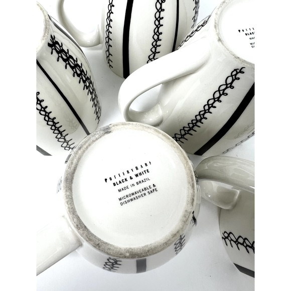 Pottery Barn Black & White Made in Brazil set of 5 Coffee Cup Mugs - Picture 5 of 5